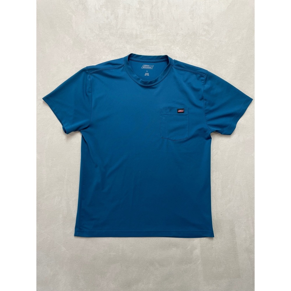Genuine Dickies Mens Large Teal Blue Short Sleeve Pocket T-Shirt Polyester Mesh